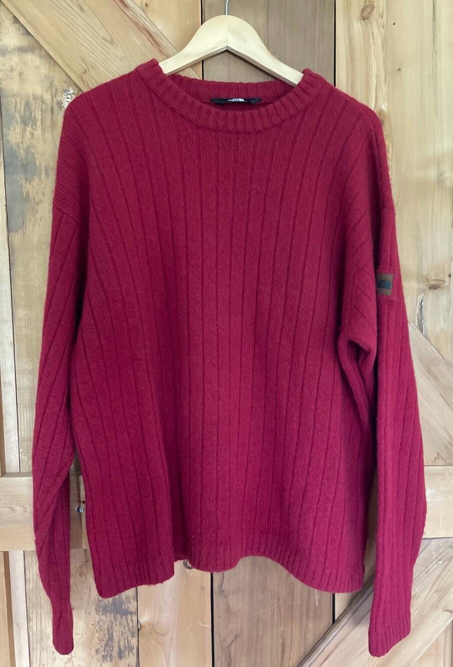 The North Face Red Men's TNF Outdoor 100% Wool Ribbed Crew Neck Sweater Sz 2XL**